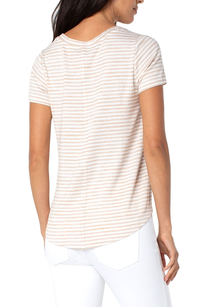 Scoop Neck Short Sleeve Knit Tee Khaki & White Stripe | Khaki & White Stripe