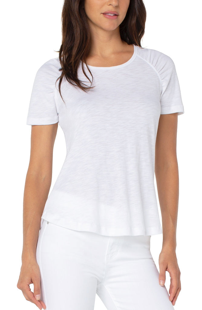 Shirred Short Sleeve Slub Knit Tee White | White