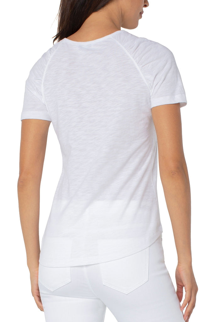 Shirred Short Sleeve Slub Knit Tee White | White